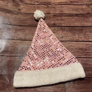 Pink Sparkle Shiny Polka Dot Santa Hat Christmas